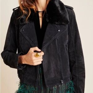BLANKNYC
Removable Faux Fur Collar Suede Moto Jacket In Grey
